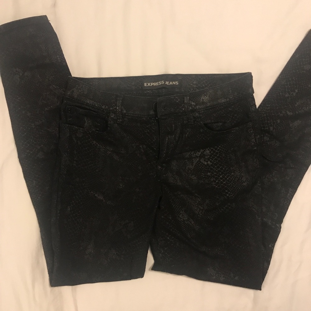 Snake skin pattern black jeans
